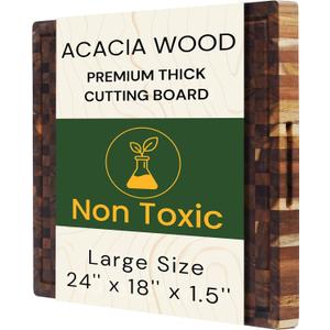 Premium Acacia Wood Cutting Board 20" x 15" x 1.5" | Extra Thick End Grain Butcher Block, Deep Juice Groove & Handles | Non-Toxic, Knife-Friendly Hardwood for Meat Carving & Serving by New M Way, 24"L x 18.1"W