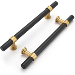 Haliwu 10 Pack Black Cabinet Pulls, Black&Gold Cabinet Handles, Barrel Cabinet Handles Drawer Pulls Kitchen Cabinet Hardware,5 inch Gold Pulls Hardware