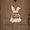 Wooden Easter Decoration, Door Wreath for Front Door, Sign Wall Signs, Rabbit Spring Decoration, Hollow Bunny Sign, Flower Egg Welcome Hanging, Home Wall Decor, Outdoor Indoor Porch, Happy Easter