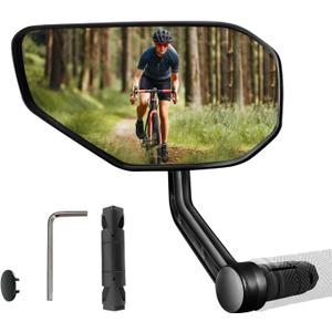 Bike Mirror,Bicycle Mirror For Handlebar Mount,Scratch Resistant Glass Lens,Large Bar End Bike Rearview Mirror For E-bike Accessories (Left)