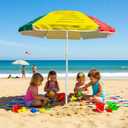 LOTTAFUN 5ft Beach Umbrella - Heavy Duty Wind Resistant UV 50+ Portable Sun Shade with Sand Anchor & Carry Bag, Outdoor Folding Umbrella for Beach,Pool,Patio,Garden (3 Color Block)