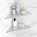 Qeke 2 Pack Bathroom Corner Shelf, Recessed 12" Corner Shower Shelf, SUS304 Stainless Steel Triangular Wall Mount, No Drilling, Brushed Nickel