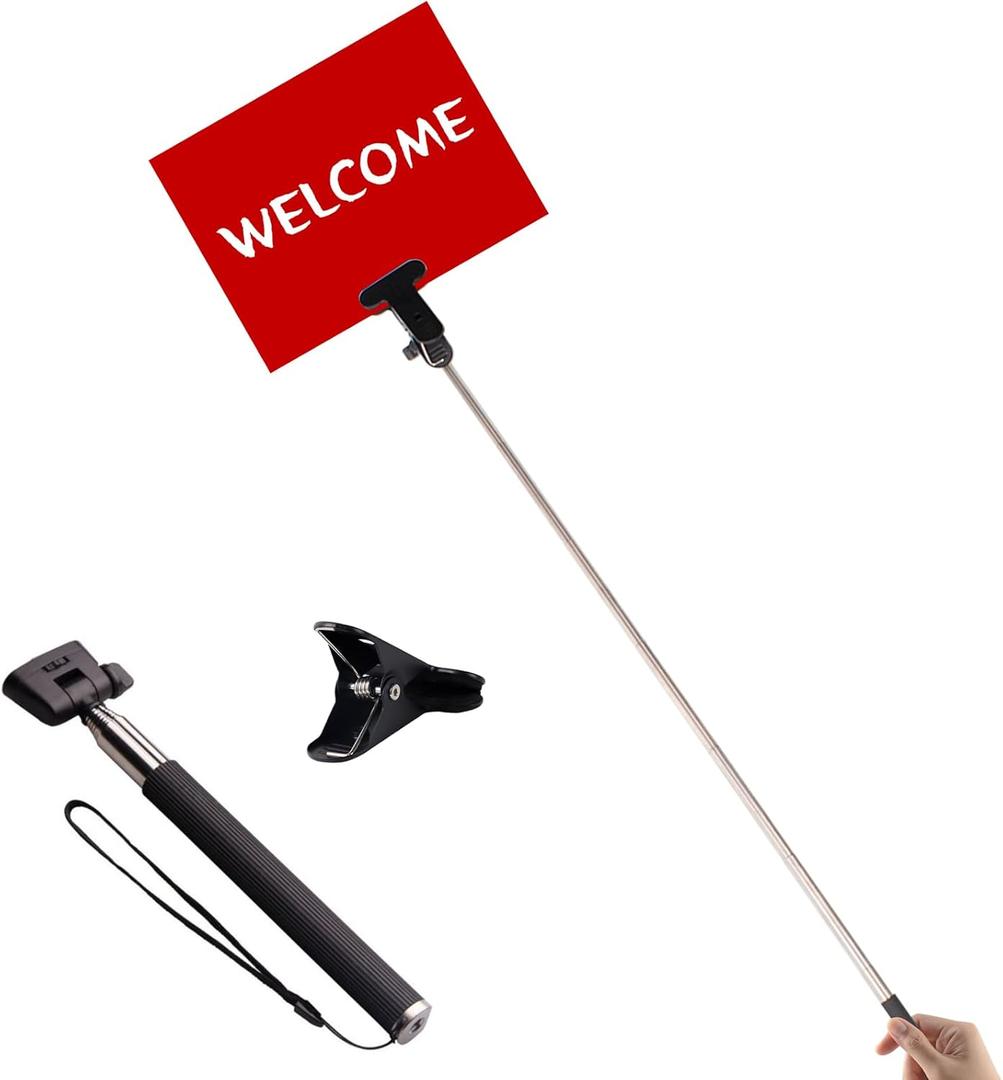 2PCS 7.9-37in Adjustable Stainless Steel Sign Stand, Hand Held Billboard Display Holder for Airports, Welcome Signs & Posters