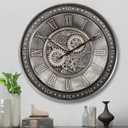 CLXEAST 24 Inch Large Moving Gear Wall Clock for Living Room Decor, Antique Silver Metal Roman Numerals Wall Clocks for Home Office (24 Inch Oil Rubbed Bronze Silver)