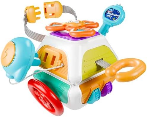 iPlay, iLearn 10 in 1 Baby Busy Board Cube, Montessori Sensory Toy Toddler 1-3, Infant Carseat Plane Travel Game, Kid Education Learning Activity, Birthday Gift 9 10 12 18 Month 1 2 Year Old Boy Girl