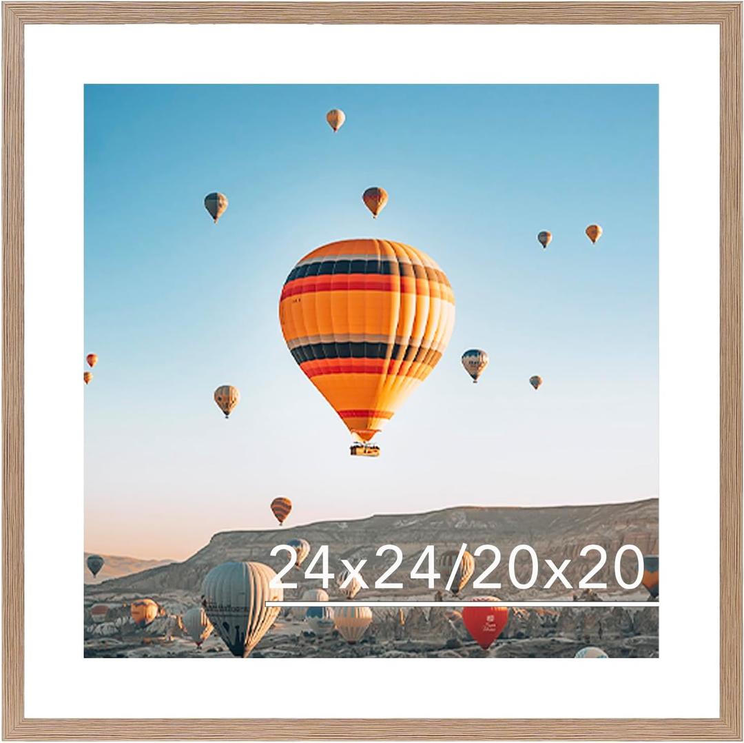 JCJMY 24x24 Picture Frame Rustic Brown with 20x20 Mat, Display Photo 20x20 with Mat or 24 x 24 Without Mat, Wall Hanging Large 24x24 Poster Frame with Shatter Resistant Plexiglass, Rustic Brown