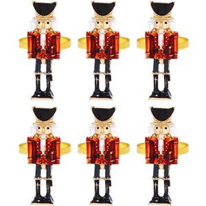 6Pcs Nutcracker Napkin Rings Metal Christmas Napkin Buckle Decoration for Holiday Dining Table Party Wedding Tabletop Decor