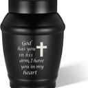 Abooxiu Urns for Human Ashes 5.5 Inches Medium Urns for Ashes Black Cross Cremation Urn Stainless Steel Keepsake Urn Memorial Funeral Decorative Burial Urn for Adult Male Female