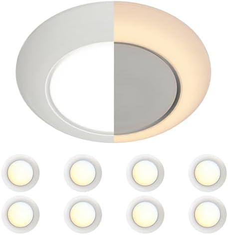 JULLISON 6 Inch LED Low Profile Disk Light with Night Light, 120VAC, 15W, 5CCT Color Changing, 1000LM, Dimmable, ETL, Shower Wet Rated Screw in Flush Mount Ceiling Light, White/8 Packs