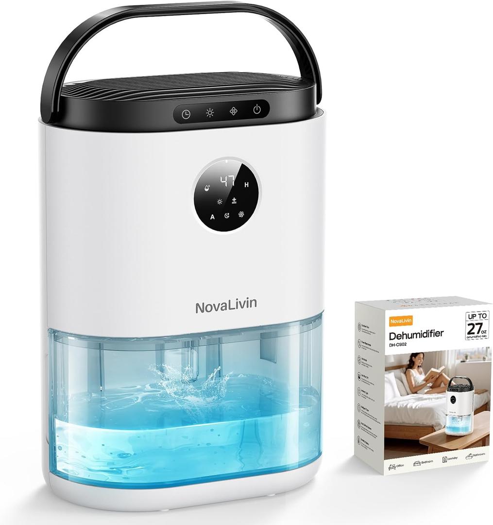 Dehumidifier for Bathroom, Dehumidifiers for Home, Bedroom, Living room with 68 OZ Water Tank, Auto Humidity Control, Digital Display, 7 Color Breathing Light, White