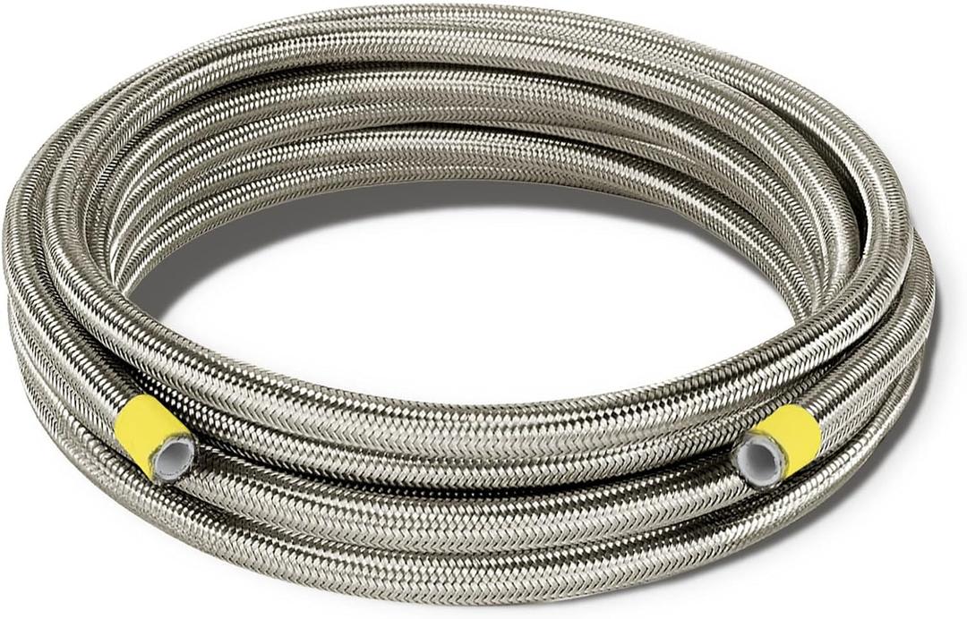 4AN Oil Cooler Hose, 1/4 inch Dia Nylon Braided High Pressure Fuel Line, Sliver (3M/10FT)