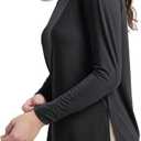 ODODOS Women's Relaxed Fit Long Sleeve Shirts Boat Neck Side Slit Peach-Soft Casual Lounge Yoga Tops, Black, Large (Black, L)