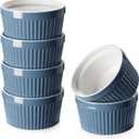 DOWAN 8 oz Porcelain Ramekins Bowls for Souffle, Creme Brulee, Classic Style Ramekins for Baking Oven Safe, Set of 5, Airy Blue