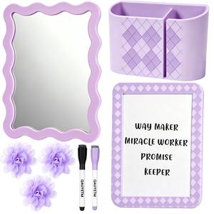 QAUYETM 8 PCS Purple Locker Accessories Kit for Girls with Magnetic Mirror Whiteboard Pen Holder Flower Magnets Cute Aesthetic Locker Decoration Set for School Dorm Office Organization