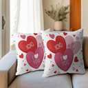 Valentines Day Pillow Covers 18x18 Set of 2 White Pink Heart Throw Pillow Covers Love Pillowcase Linen Decoration Farmhouse Holiday Cozy Soft Cushion Case Couch for Indoor Outdoor Home Decor
