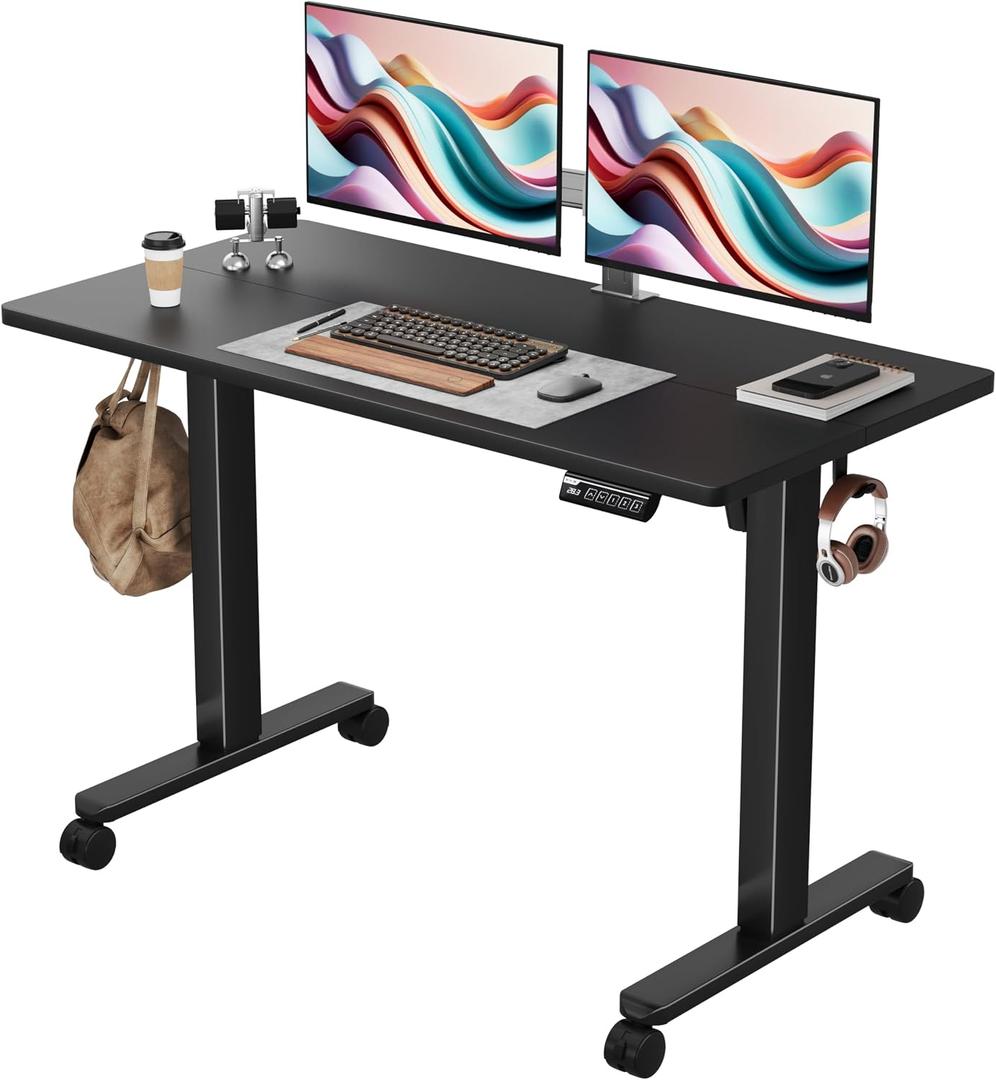 Monomi Electric Height Adjustable Standing Desk, 48x24 Inches, Ergonomic Home Office Sit/Stand Up Desks (Black Steel Frame/Black Top)