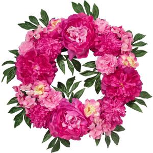 WELL KNOWN Wreaths for Front Door, 22" Spring Flower Wreath, Silk Peony Wreath as Porch Decor, Pink Artificial Flower Wall Hanging Home Party Wedding Shop Hotel Office Fire Place Seasonal Decor & Gift