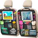 Car Backseat Organizer 2 Pack Car Organizer Back Seat with 11" Tablet Holder, 10 Storage Pockets Seat Back Protectors Kick Mats for Kids Toddlers, Travel Accessories (Black)