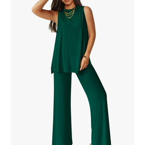 PRETTYGARDEN Women's 2 Piece Lounge Set 2025 Summer Casual Loose Tank Top Wide Leg Pants Matching Travel Outfits Tracksuit. XXL
