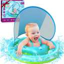 ZIZZ Baby Pool Float with Canopy - 2025 New Inflatable Baby Swim Float with UPF50+Sun Protection, Baby Infant Pool Float with Toy Play Console Adjustable Seat for Toddler Kids Aged 6-36 Months (Green)