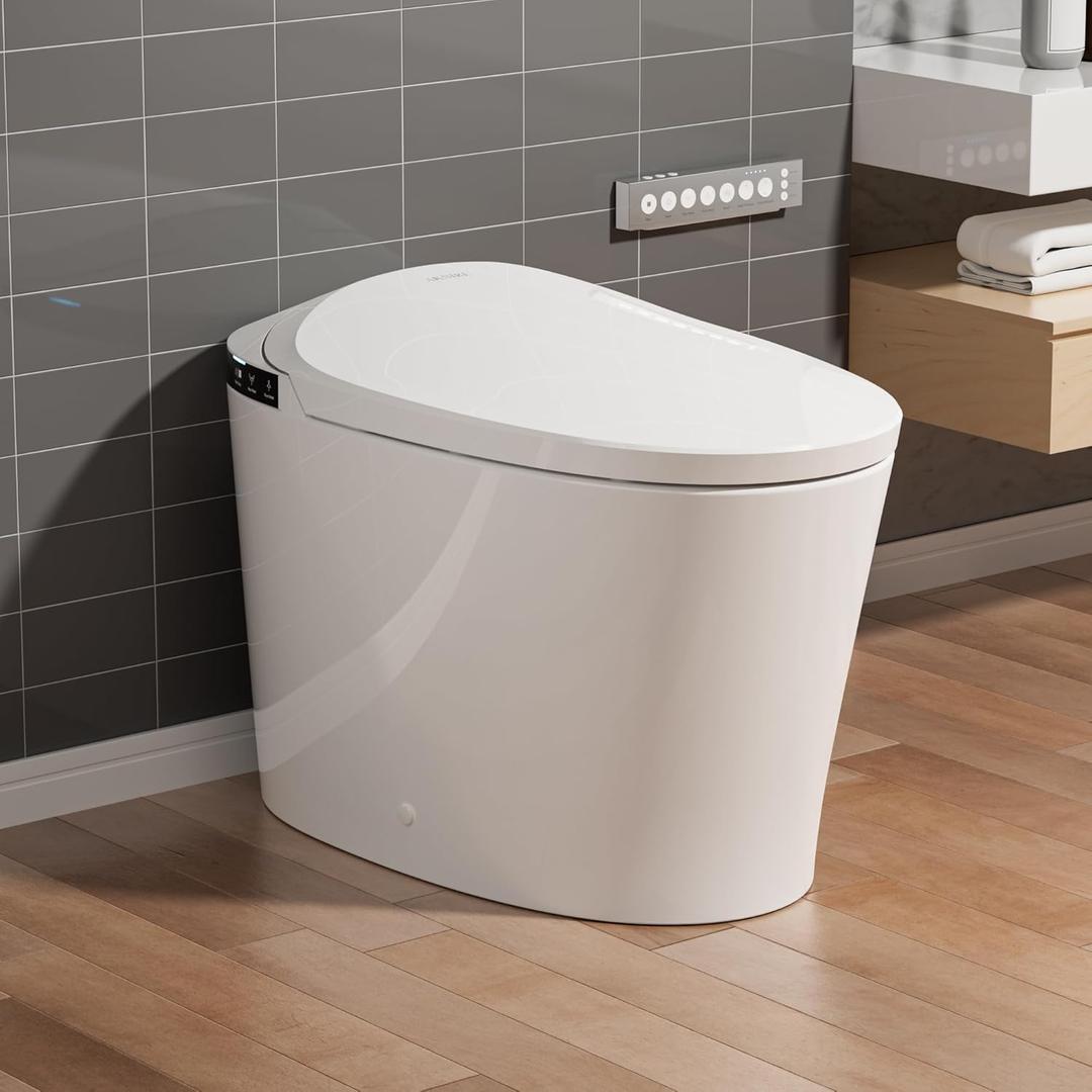 Smart Toilet with Bidet Built-in, Booster Pump Assisted, Powerful Auto Flush, Foot Sensor, Heated Seat, Warm Water, Night Light, Air Dryer, Deodorization, Bidet Toilet for Modern Bathroom