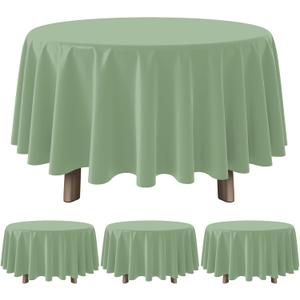 3Pcs Sage Green Plastic Tablecloths Round Light Green Tablecloth Waterproof Disposable Round Sage Table Cover for Birthday Bridal Wedding Baby Shower Party Decorations,84Inch