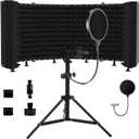 Microphone Isolation Shield  Foldable & Adjustable Soundproof Panel for Recording, Podcasting, Vocal Booth, Studio & Home Use (Six-sided low stand)