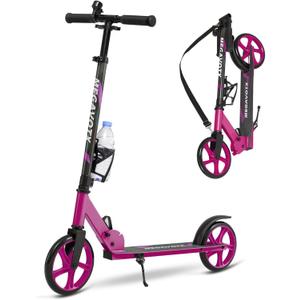 Foldable Kids Scooter with 8 inch Sturdy Wheels - Scooters for Kids, Teens, Adults Ages 8+, Adjustable Handlebar, Gift for Boys&Girls, 220lbs Max Load, Bearing ABEC7,Cup Holder (Pink)