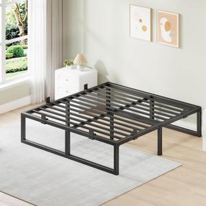 King Size Bed Frame, 14 Inch Metal Platform Bed Frames with Squeak Free U-Slot Design, 6 Non-Slip Guards, 3500lbs Heavy Duty Steel Slat Support, No Box Spring Needed, Under Bed Storage, Black