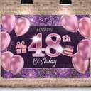 Happy 48th Birthday Banner Backdrop - 48 Birthday Party Decorations Supplies for Women - Pink Purple Gold 4 x 6ft
