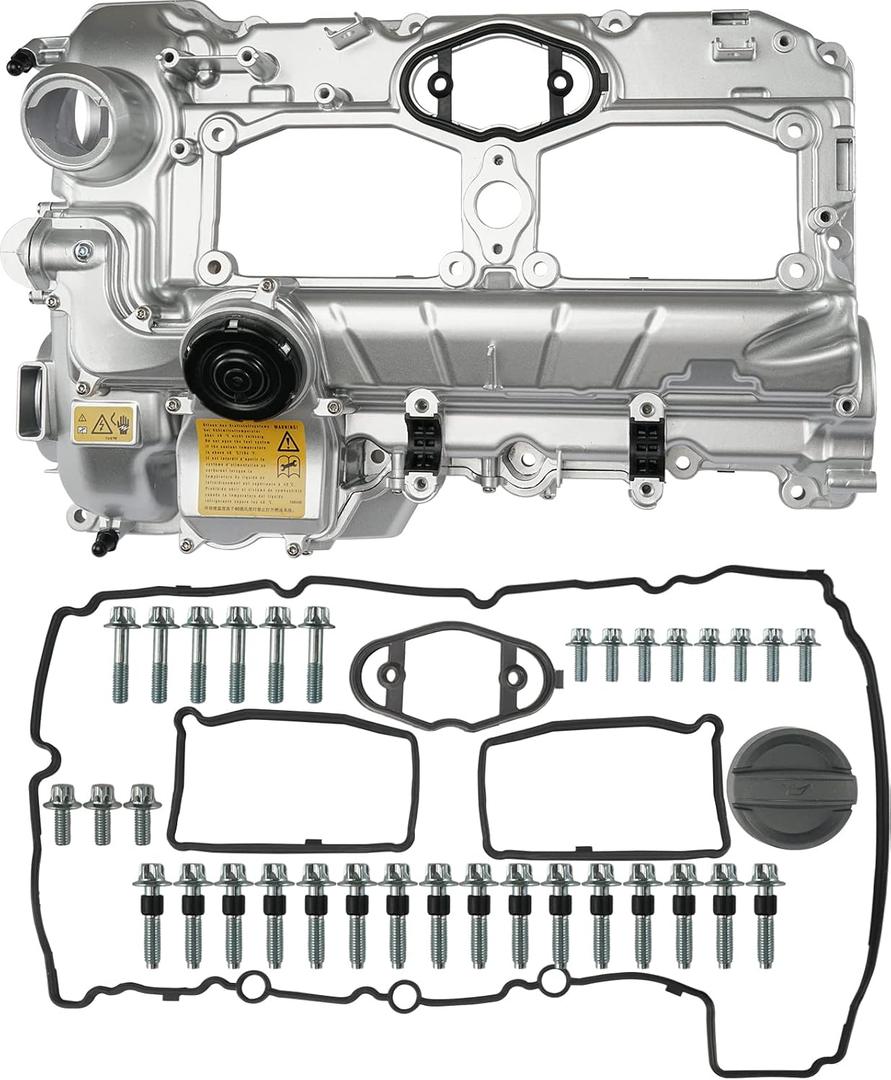 Upgrade Aluminum N20 Engine Valve Cover Kit with Gasket, Bolts & Oil Filler Cap Compatible with 2012-2018 BMW 228i 320i 328i 328i GT xDrive 428i 528i X1 X3 X4 X5 Z4 L4 2.0L Part# 11127588412 264-517 (Aluminum Painted Silver)