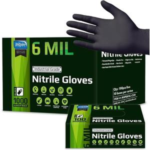 Inspire Black Nitrile Gloves HEAVY DUTY 6 Mil Nitrile Chemical Resistant Medical Cooking Cleaning Disposable Black Gloves