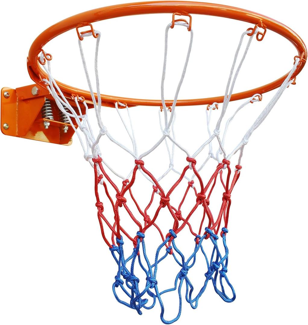 MIUDGIG 18" Basketball Rim Replacement, Universal 18" Professional Double Spring Solid Steel Basketball Hoop Rim with Net Fits In-Ground & Wall-Mounted Basketball Hoops, Indoor/Outdoor
