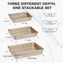 HONGBAKE Deep Baking Pans Set for Oven, Nonstick Rectangle Sheet Cake Pans for Baking, 13/11/9 Inch Rectangular Oven Tray for Cooking Brownie Lasagna, Stackable Multi-Depth Bakeware, Golden