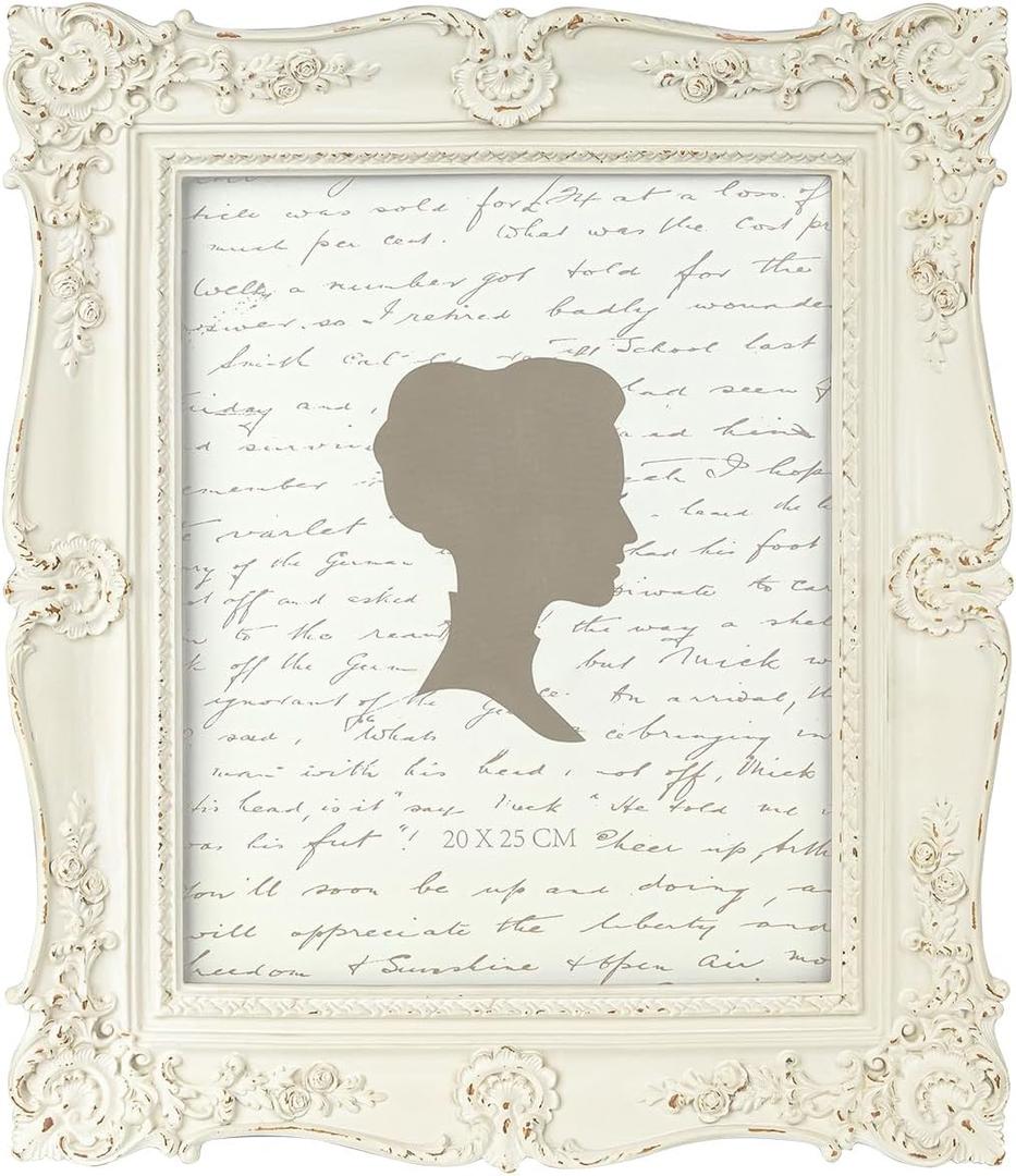 AELS 8x10 Inch Vintage Picture Frame, Elegant Antique Photo Frames with Glass Front, Photo Display, Tabletop Wall Hanging, Gift Ideas, Off-white Four-Cornered Vine