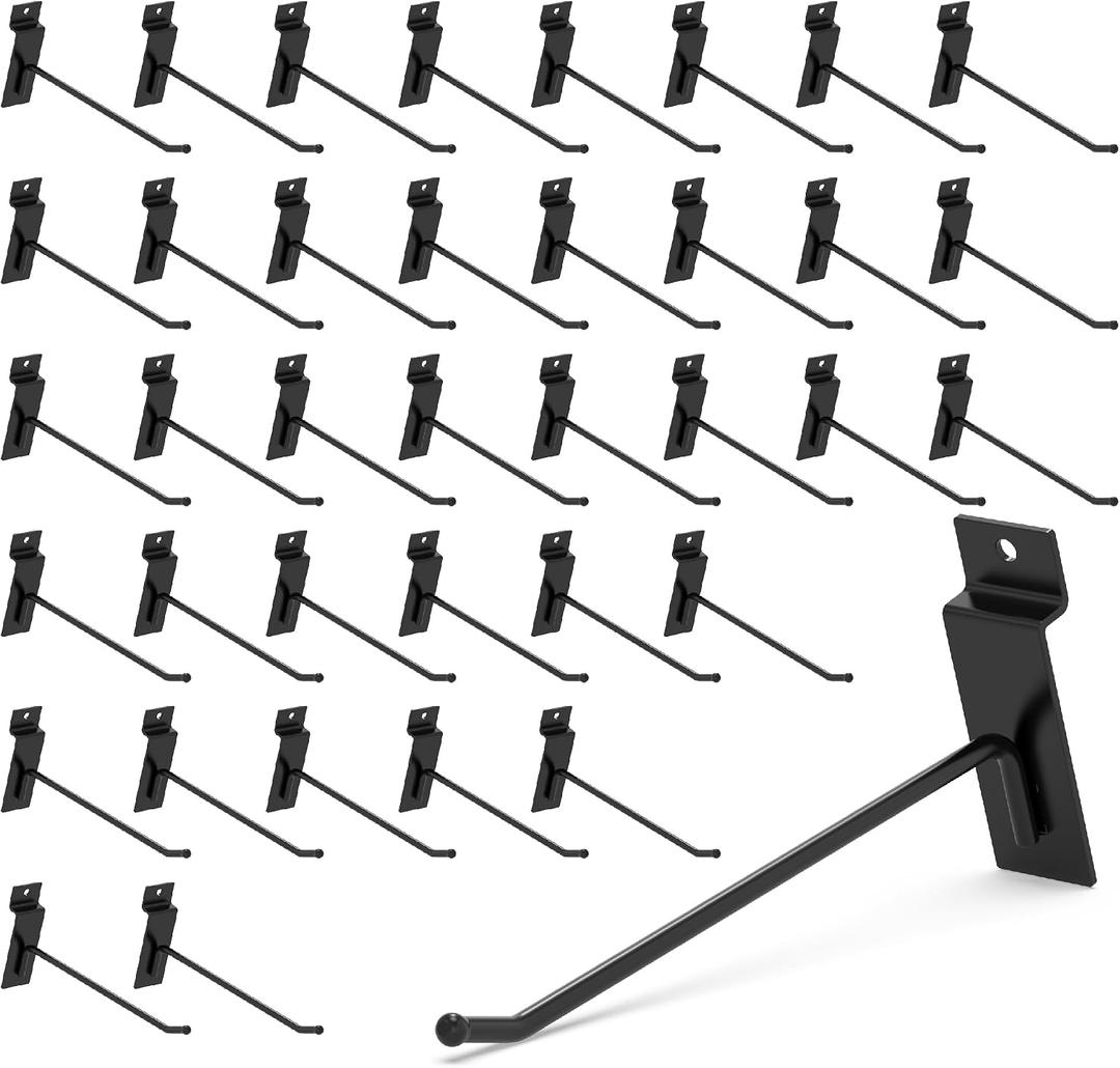 HUHOLE 32PC 6 Inch Slatwall Hooks Steel Hangers | 30 lb Capacity Hooks for 3 Inch Slatwall Panels, Tools, Cords, Merchandise, Garage Organization and Retail Display