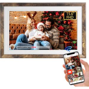FRAMEO 15.6'' WiFi Digital Picture Frames 32GB Smart Touch Screen Digital Photo Frame 1920 * 1080 IPS FHD Large Digital Picture Frame Share Photos and Videos Anytime, Anywhere with The FRAMEO app (Patina)