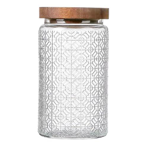yoqelt Vintage Glass Jars with Wooden Lids, 34 oz Airtight Glass Food Storage Containers Sets for the Kitchen, Sugar Candy Coffee Cookie Tea Spice Pasta