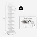 TUTOTAK Narrow Bookshelf, 8-Tier Bookcase with LED Lights, Spine Book Shelf for Small Space, Corner Standing Shelf for Living Room, Office, Study, Entryway, White BS06BW008L