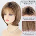 RENERSHOW Ombre Blonde Highlight Short Wigs for Women Mixed Blonde Layered Short Hair Wig with Bangs Cute Natural Synthetic Wig