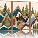 Tinonedraw Large Metal Mountain Framed Canvas Wall Art of 3, Boho Rustic Sunrise Forest Wall Decor, Modern Nature Country Artwork, Vintage Wilderness Art Print for Living Room Bedroom Office 16"x24"