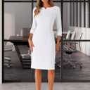 Allegra K Work Dress for Women 3/4 Sleeve Boat Neck Back Slit Sheath 2026 Professional Bodycon Business Casual Dresses M
