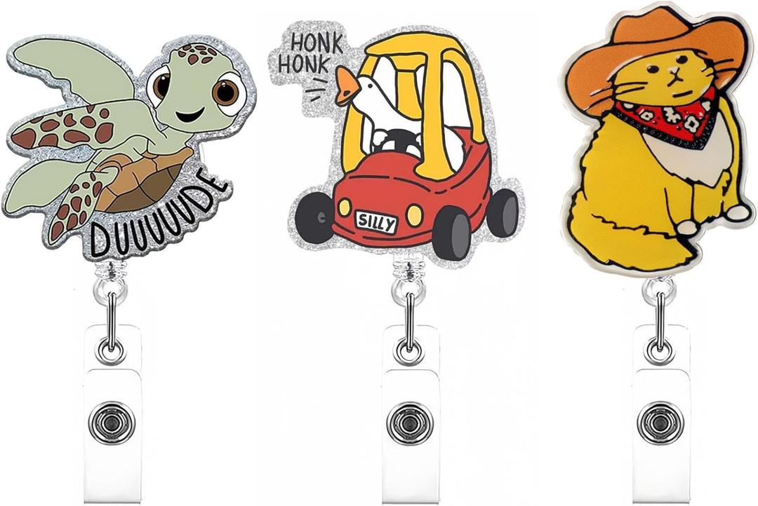 Cute Turtle Goose Cowboy Badge Holder, Funny Retractable Lanyard ID Card Badge Reel Alligator Clip, Nurse Nursing Teacher Student Doctor RN LPN CNA MA Worker Badge Accessories Gift (Lovely)