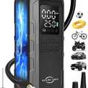 Tire Inflator Portable Air Compressor - 7500mAh Air Pump for Car Tires, 150PSI Cordless Tire Pump with Pressure Gauge & LED Lights - 3X Faster for Car, Motorcycle, Balls and Bicycle, Black