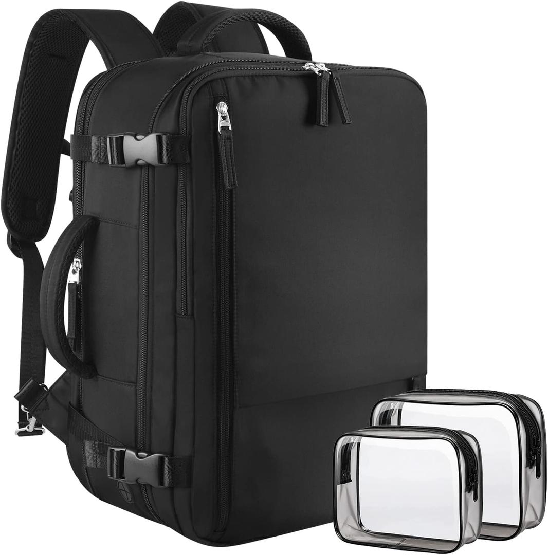 Large Travel Backpack for Women Men, Expandable 40L Carry On Backpack, 17 Inch Laptop Backpack College Bookbag, Waterproof Travel bag as Person Item Flight Approved (Black)