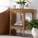Bali & pari Paisley Bohemian Scallop Light Honey Rattan Console Table, 28.7 inches x 18.1 inches x 30.7 inches