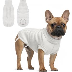 Knitted Sweater for Medium Dogs Girl Boy Warm Fleece Cable Turtleneck Sweater for Chihuahua Pug Labrador Golden Retriever Cold Weather