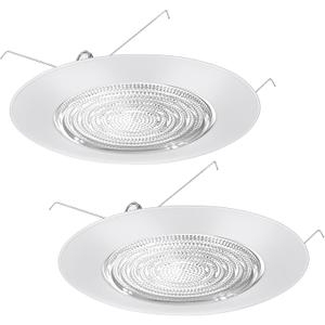 2 Pcs 6 Inch Shower Trim for Recessed Light Cover White Bathroom Light Cover Replacement with Fresnel Glass Lens Waterproof for Wet Locations Ceiling