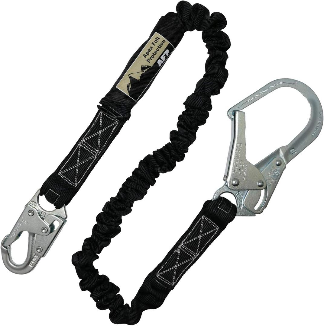 AFP 6FT Single Leg Internal Shock Absorbing Safety Fall Protection Lanyard with Pelican Rebar & Snap Hook |Heavy-Duty Webbing | Roofer, Construction, Scaffolding PPE | OSHA & ANSI Rated
