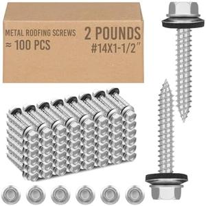 Zonon 50 Pcs Metal Roofing Screws #14 x 1-1/2 Inch Hex Head Sheet Metal Screws for Roof Panels with EPDM Rubber Washer